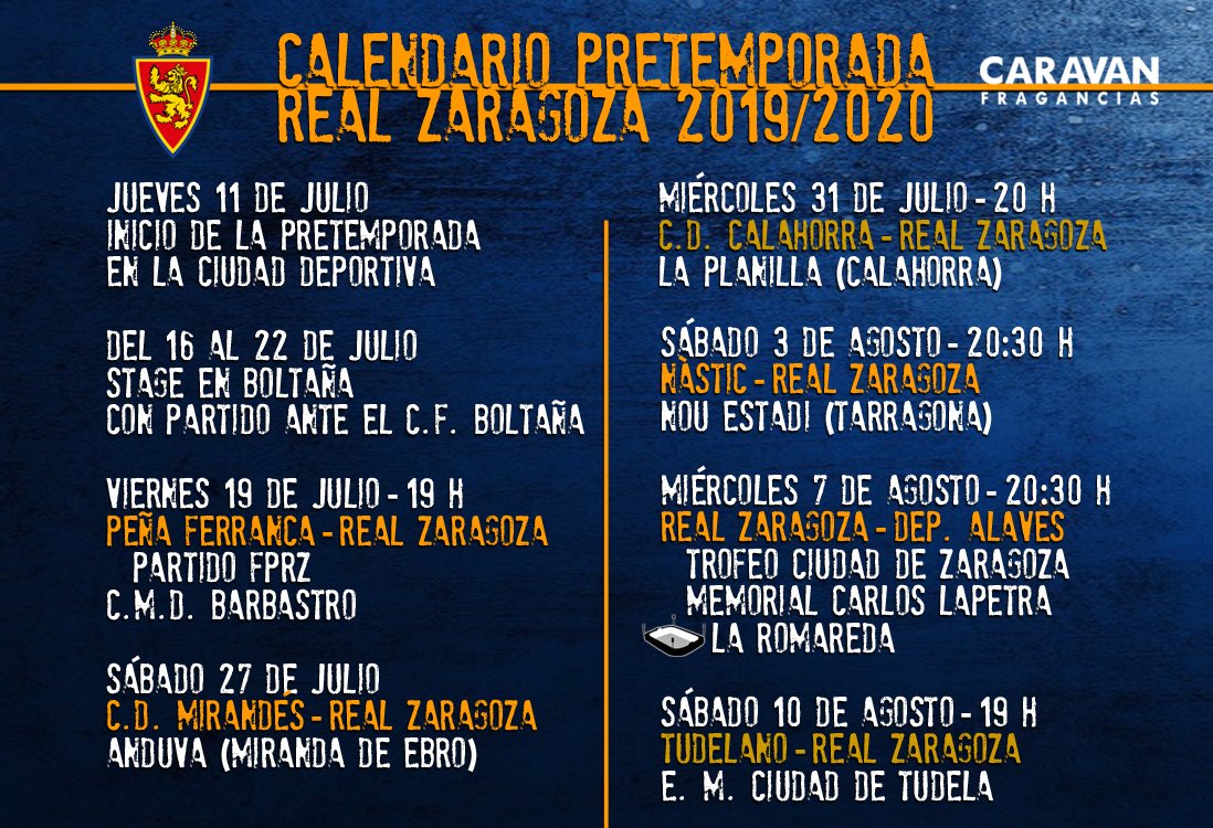 El calendario de pretemporada del Real Zaragoza.