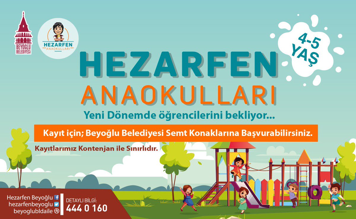Kadımehmet Semt Konağı (@kadmehmet) on Twitter photo Hezarfen Anaokulları Tüm şubelerimizde anaokulu kayıtlarımız 1 Temmuz'da başlıyor.
Kayıtlar kontenjanla sınırlıdır.<a href="/haydaraliyildiz/">🇹🇷Haydar Ali YILDIZ</a> Hezarfen Anaokulları Tüm şubelerimizde anaokulu kayıtlarımız 1 Temmuz'da başlıyor.
Kayıtlar kontenjanla sınırlıdır.<a href="/haydaraliyildiz/">🇹🇷Haydar Ali YILDIZ</a>