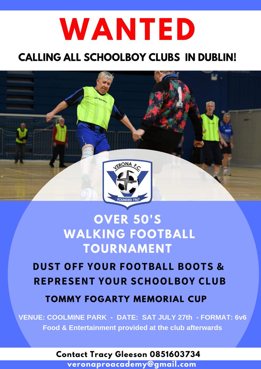 Walking Football Blitz on Sat 27th July in conjunction with @FAIFingalD15. All clubs and teams welcome on the day. Full details available at m.facebook.com/story.php?stor…