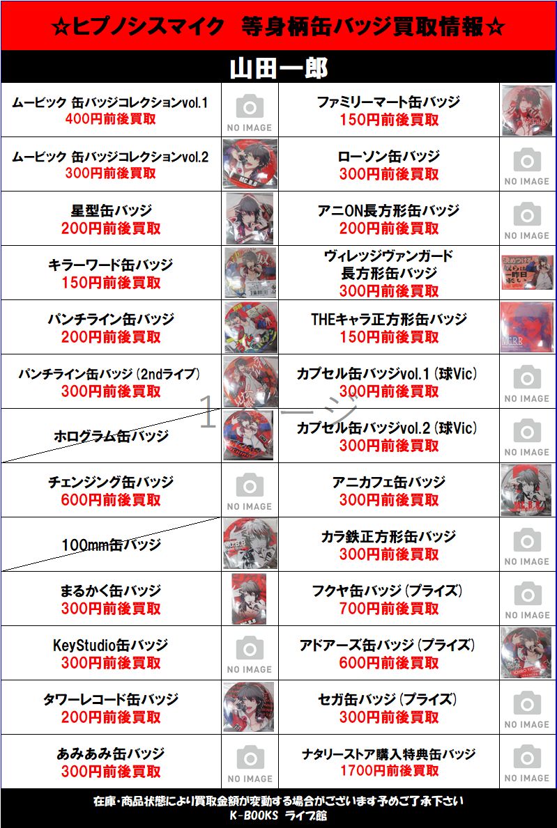ヒプノシスマイク」 等身絵柄缶バッジ買取強化情報‼️ #kbooks