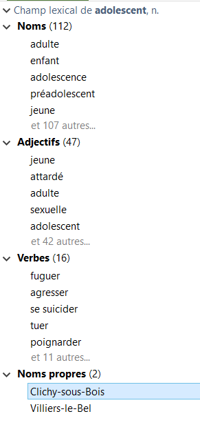 Le champ lexical de #adolescent dans #Antidote donne vraiment envie d'avoir des enfants 😖. N'hésitez pas chez vous à dérouler la liste...