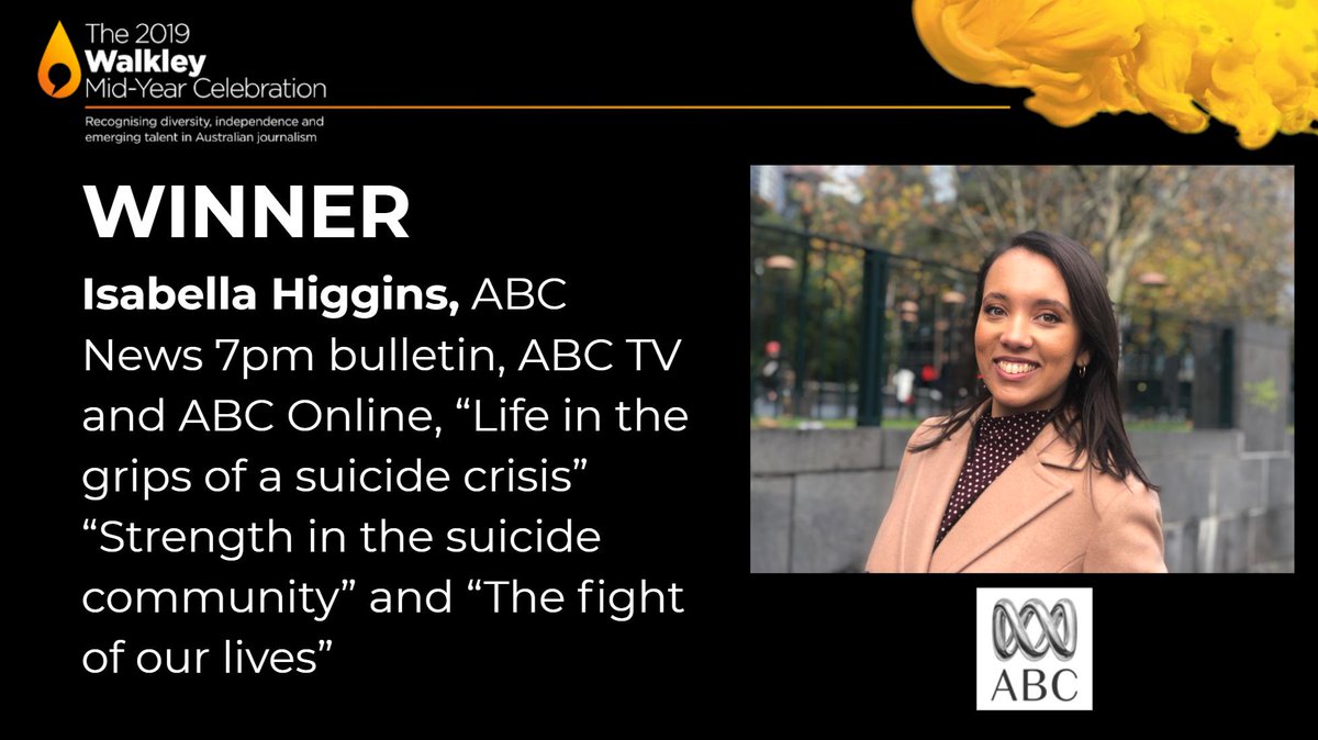 Isabella Higgins wins the 2019 #Walkleys Young Australian Journalist of the Year Award for Shortform Journalism. Congratulations <a href="/isabellahiggins/">Isabella Higgins</a>! <a href="/ABCNews/">ABC News</a>