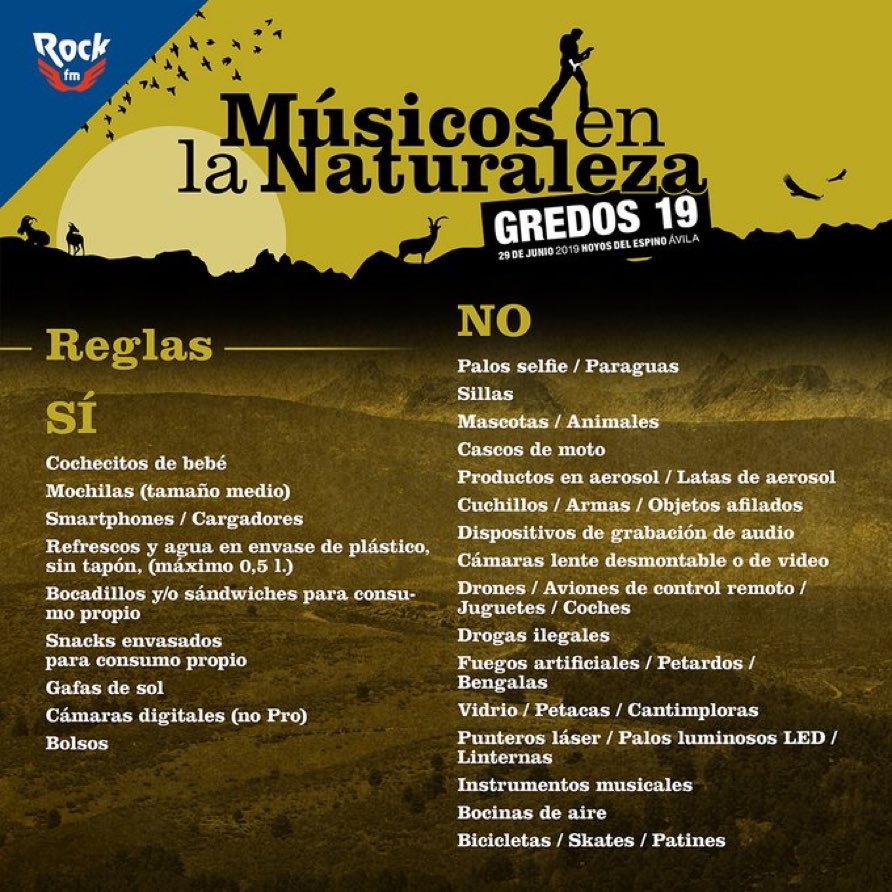 Información muy importante para la entrada al concierto de Músicos en la Naturaleza 2019. 

@patrimonionat @GredosMN  

Toda la Info en el Facebook oficial de Músicos en la Naturaleza facebook.com/152029998444/p…