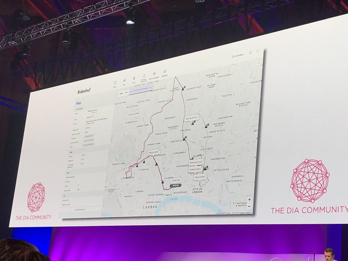 Ooo, this one is really interesting to me - @AiHumn on stage at #diaams. Real-time (5ms) risk and pricing for commercial fleet managers - using external data too. #blockchain underpinning. Already live with two of the largest U.K. Uber fleets. FCA registered. Interesting.