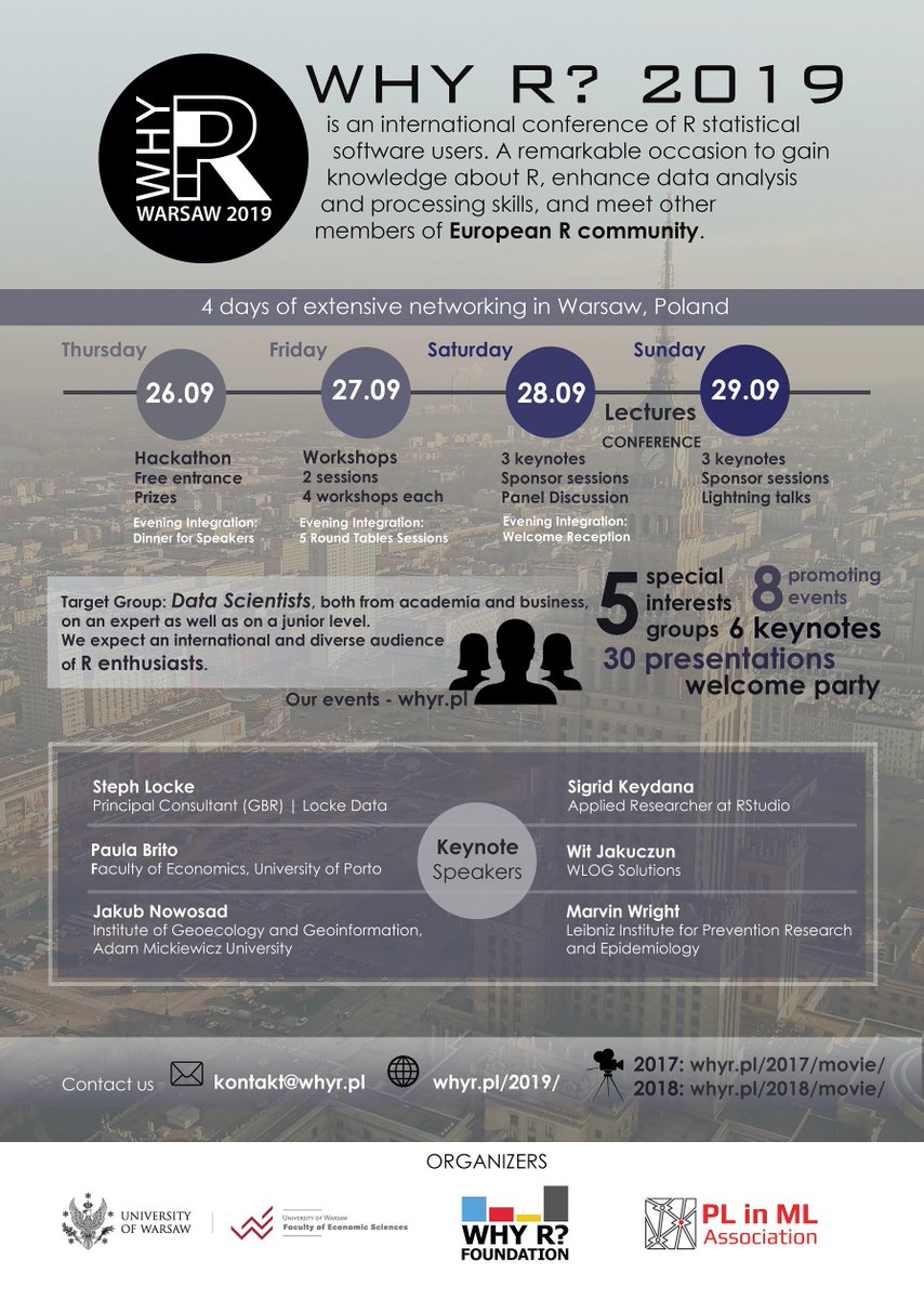 whyRconf's tweet photo. The call for oral presentations was extended and closes at 05.07.2019, so consider submitting a talk.

Speakers have the free entrance for the day of their presentation and the welcome party. Submit https://t.co/y0exKvwsEN
#rstats #DataScience #conference https://t.co/by62r5EtHv