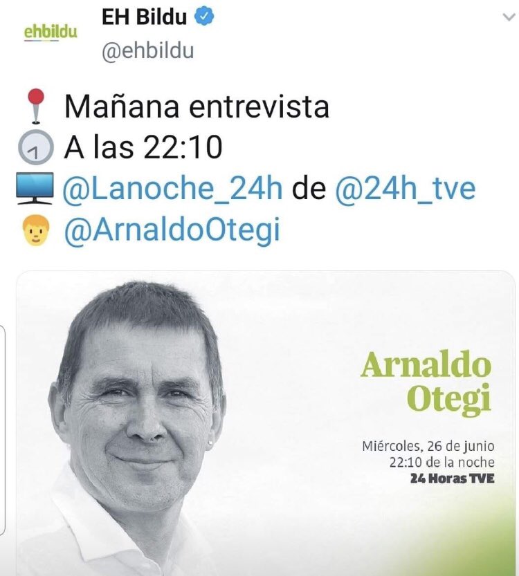 MariMarBlanco_'s tweet photo. Que @tve_tve , se preste a blanquear a un terrorista como Otegi es una auténtica vergüenza y una clara humillación a las Víctimas del Terrorismo!!!!!!! https://t.co/7HczmPCM9w