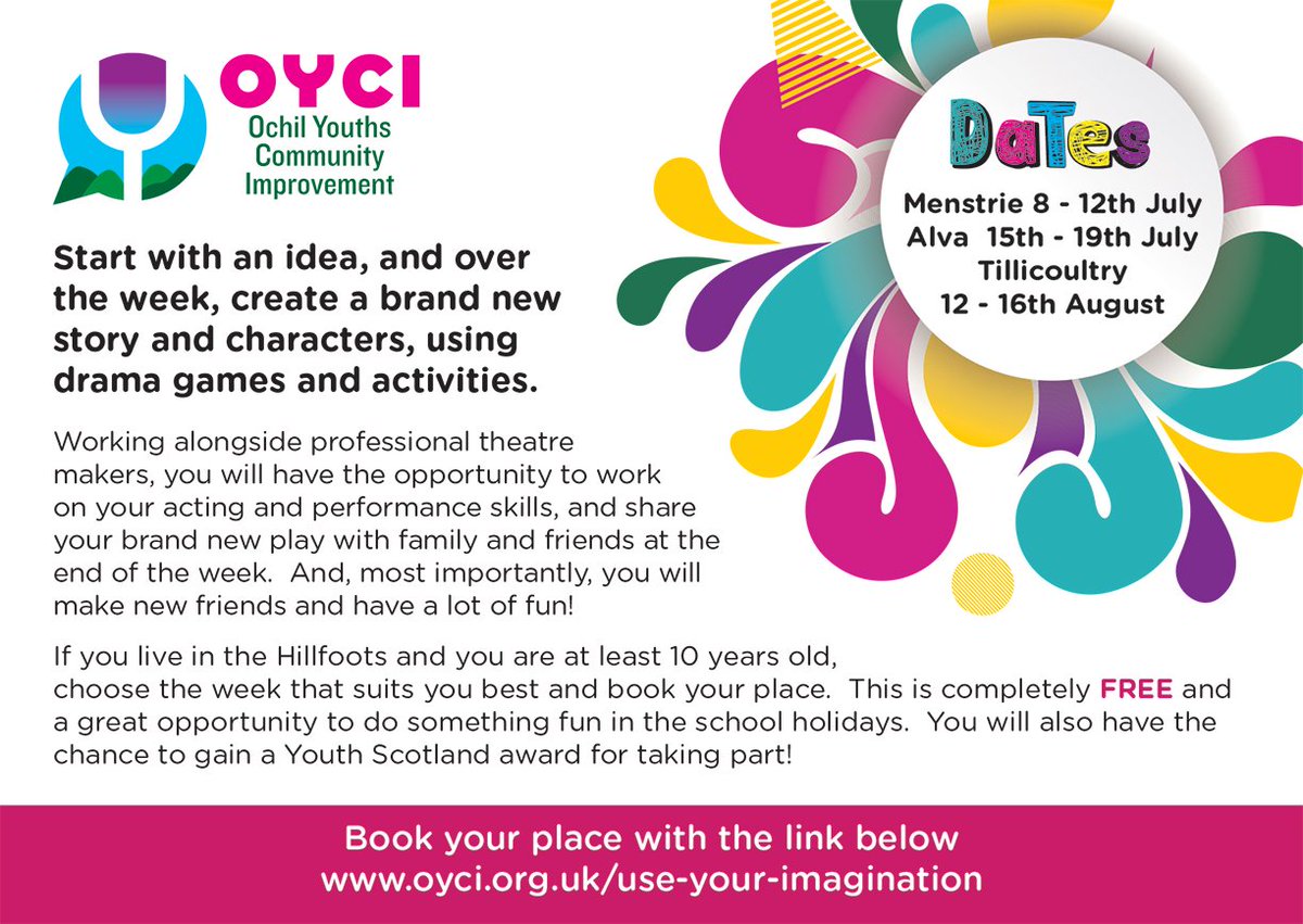We still have places left on our free #alva #menstrie #tillicoultry summer drama workshops - DM us for more info or to book your place. #useyourimagination