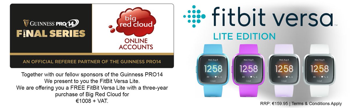 BigRedCloud's tweet photo. Very exciting news! We are partnering with our fellow sponsors of the @PRO14Official, @fitbit to offer our customers exclusive deals on their amazing products with a one/three year subscription to Big Red Cloud! #bigredcloud #Saas #onlineaccounts #payroll https://t.co/3DO95pmpYr