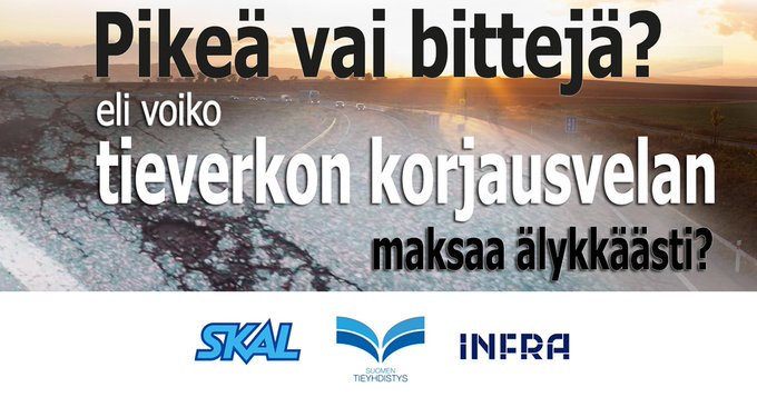 tieyhdistys's tweet photo. Huomenna Pikeä vai bittejä? -keskustelu #SuomiAreena'lla Eetun aukion lavalla to18.7 klo16. @SunaKymlinen @Demarit, @NinaRaitanen @tieyhdistys, @PSyrjo @INFRA_ry, @LehtonenIiro @SKALry, ja @EPilliSihvola @TraficomFinland ja Markus Liimatainen. Nähdään siellä! #ihmistentakia https://t.co/QAwvxyFDqE