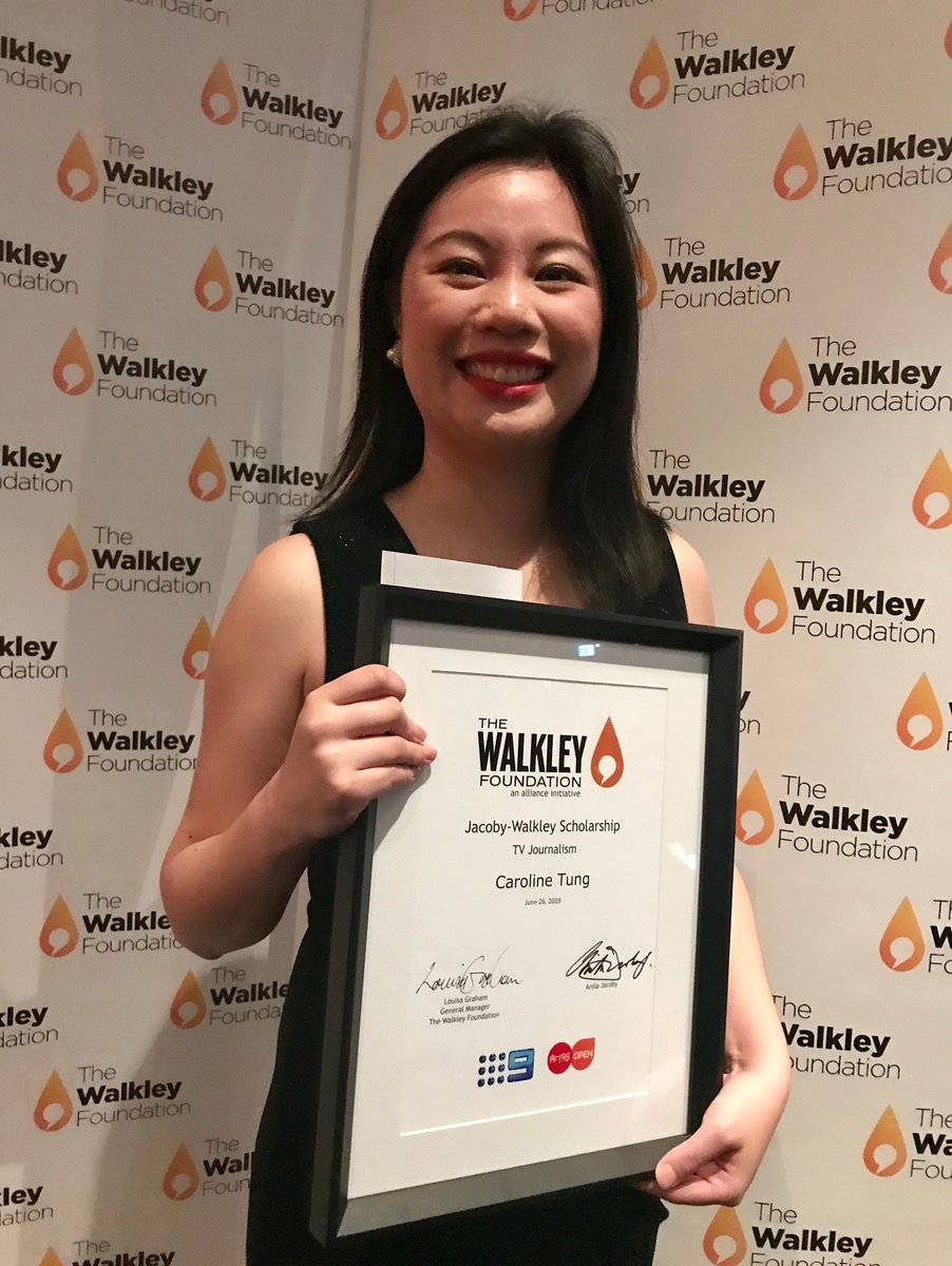 Master of Journalism graduate <a href="/caroline_tung/">Caroline Tung 董芸</a> has won the 2019 Jacoby-Walkley scholarship at the <a href="/walkleys/">Walkley Foundation</a> mid-year celebration tonight. Caroline, a <a href="/MelbPressClub/">Melbourne Press Club</a> finalist as an @MFJMonash and <a href="/mojonewsau/">MOJO News</a> student, will intern at Channel 9 Sydney in August. <a href="/MonashUni/">Monash University</a> <a href="/MonashArts/">Monash Arts</a>