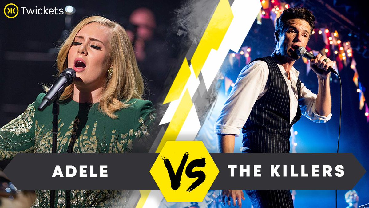 Twickets's tweet image. #TwicketsBOTB ROUND 3 - Semifinals:

Who would you prefer to see?

RT to vote for @Adele
LIKE to vote for @TheKillers

#Glastonbury2019 

+ info: bit.ly/2RmJPgB