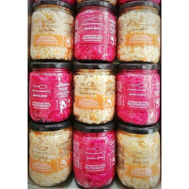 BACK IN STOCK! 
Come out and get some RUBY SAUERKRAUT &amp; CARROT CARAWAY SAUERKRAUT today at @soraurenmarket 3-7pm.

While supplies last!!! #sauerkraut #cabbageandsalt #simpleingredients #goodforthegut bit.ly/31UkoaO