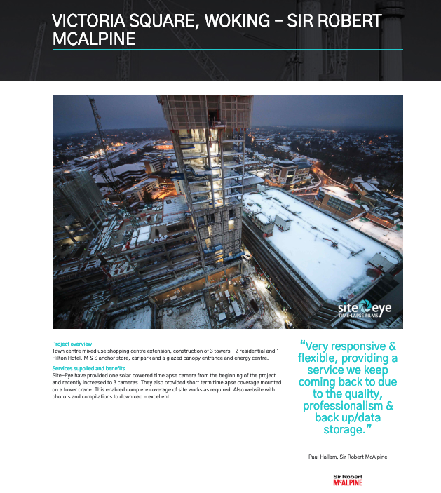 siteeye's tweet image. “Very responsive &amp;amp; flexible, providing a service we keep coming back to due to the quality, professionalism &amp;amp; back up/data storage.” Read more from @WeAreMcAlpine in our case study site-eye.co.uk/casestudy/vict… … #timelapse #sitemonitoring #Construction #healthandsafety #marketing