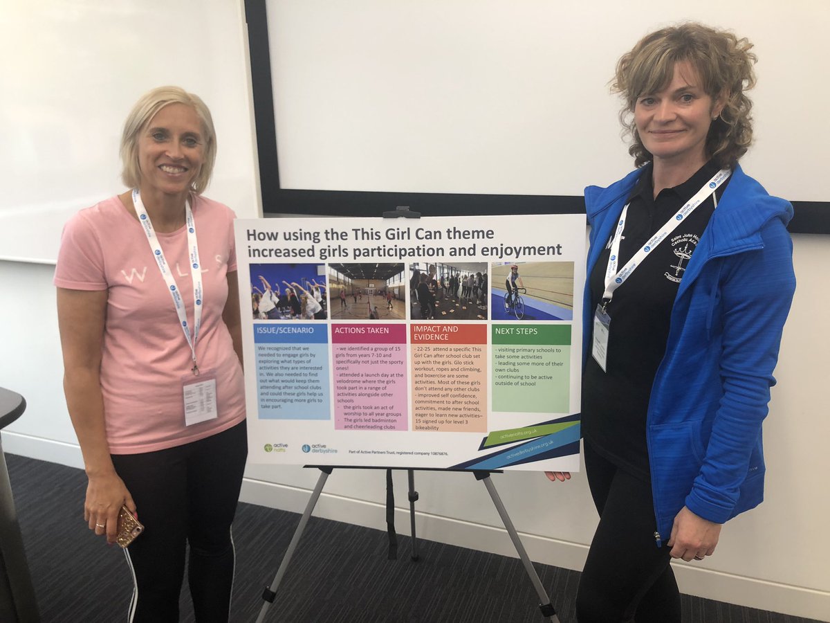SJHPEDept's tweet photo. Mrs Joslin and Mrs Taddeo at the Derbyshire and Notts PE seminar promoting our This Girl Can project. https://t.co/YityZ3F9gr