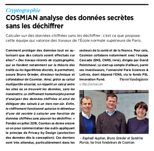 CosmianOfficial's tweet photo. Comment @CosmianOfficial permet d'analyser les données confidentielles sans les déchiffrer -> c'est dans @maglarecherche. On y parle #cryptographie #calcul #multipartite #sécurisé #chiffrement #fonctionnel @psl_univ https://t.co/WVpH2Vd0Fz