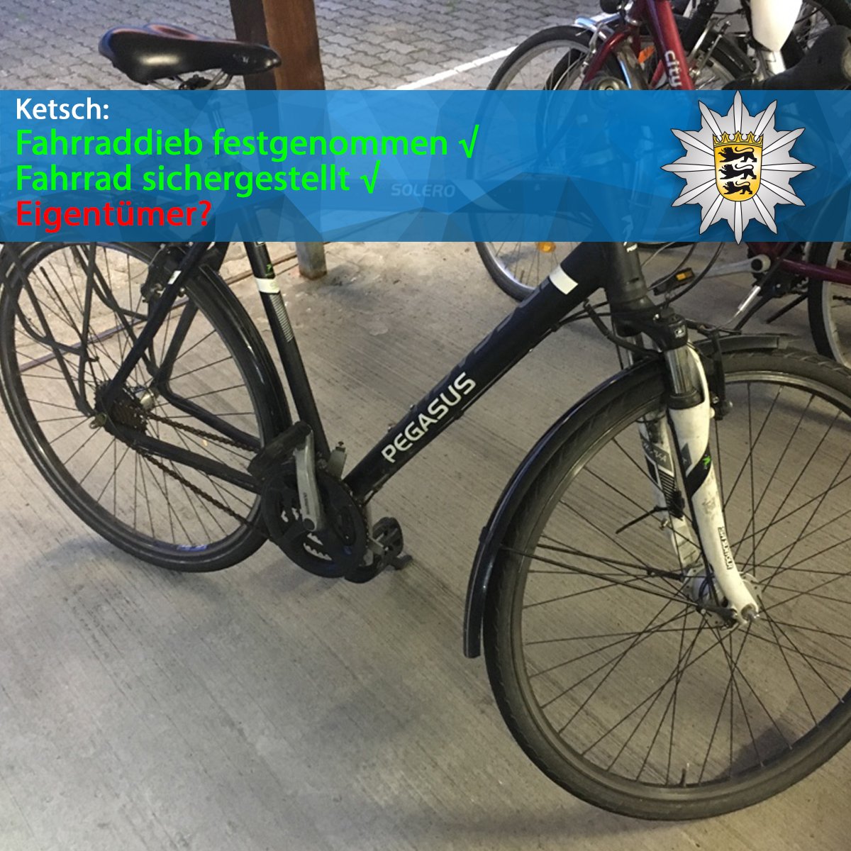 PolizeiMannheim's tweet image. #Ketsch: 🚲🚲🚲
Fahrraddieb festgenommen ✅
Fahrrad sichergestellt ✅
Eigentümer❓
presseportal.de/blaulicht/pm/1…