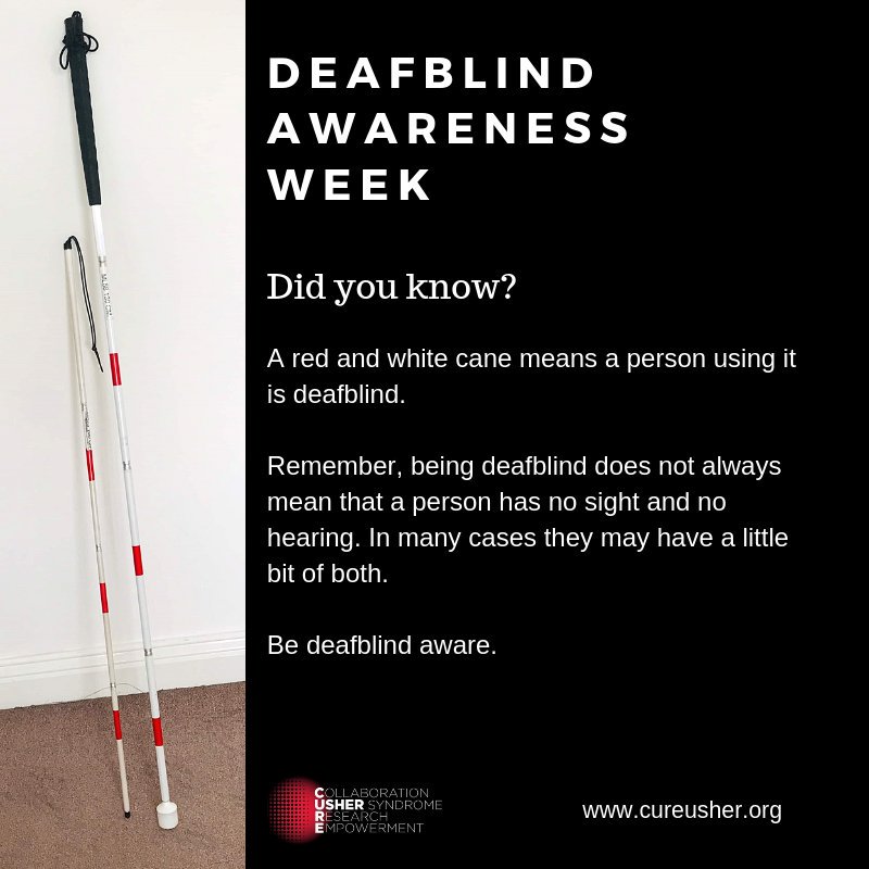 DEAFBLIND AWARENESS WEEK

The purpose of this week-long awareness campaign is to create more understanding and enlightenment of deafblindness.

You can join in &amp; stay updated throughout the week by searching #DBAW #DeafblindAwarenessWeek

Read more here...cureusher.org/deafblind-awar…