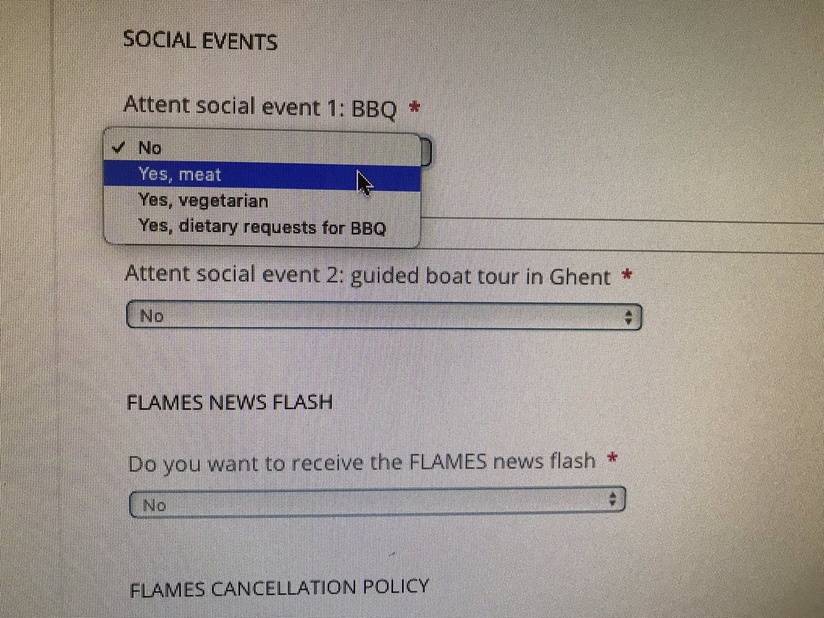 MaxJErnst1's tweet photo. Yes, meat. Gotta love this direct and efficient communication style. #Flames, #Flemmish #University #yesmeat. And yes I also signed up for social event 2. https://t.co/T1HjCM3yRI
