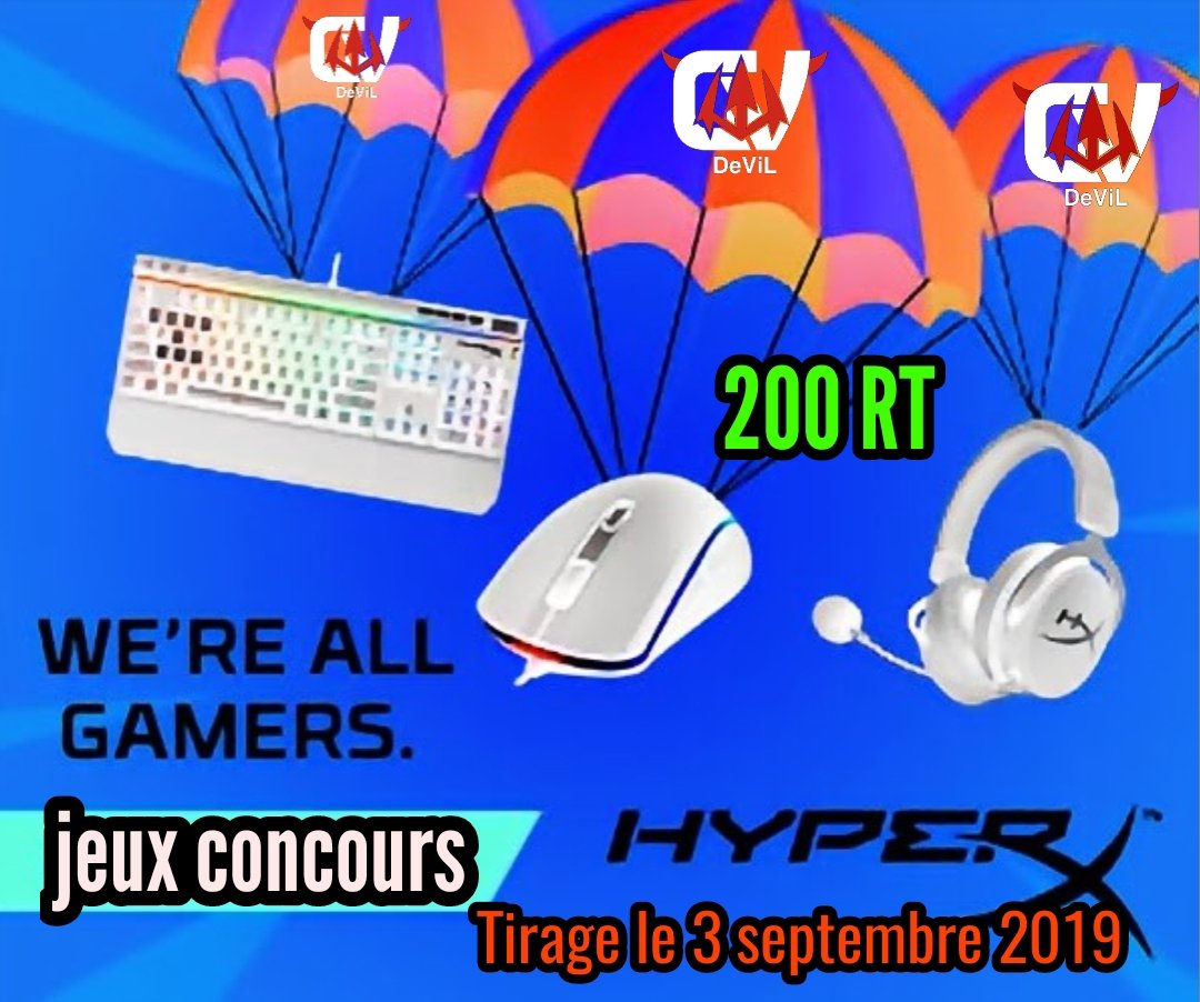 EsportDevils's tweet photo. Bonjour à tous. 

⚠️ jeux concours spéciale DeViL⚠️ 

Gagner clavier souris casque 

Pour participer 
⚃ 200 #RT  
⚃ #FOLLOW  @DeViL_League
@DeViL_Gangstar @Esportdevil
@coco_concours @DEVIL_eFoot
⚃ #mentionné devil +1 ami(E)

TAS  LE 3 SEPTEMBRE 2019 

#KDO  #GRATUIT #DEVIL https://t.co/EBvHaTjISM