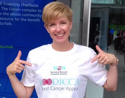NNUH's tweet photo. Well done to all our Boudicca Appeal abseil heroes, including ITV Anglia's Becky Jago, MP Clive Lewis, members of NNUH staff and members of the public. The appeal is to raise money for a dedicated breast cancer unit at NNUH. https://t.co/dn2cxZ2jso