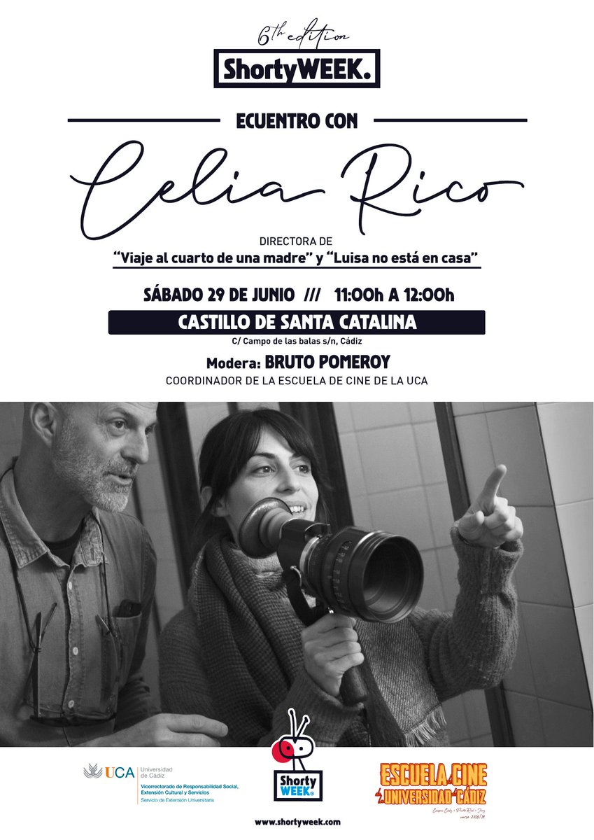El próximo sábado 29 de junio la <a href="/univcadiz/">Universidad de Cádiz</a> colaborará en <a href="/ShortyWeek/">Shorty Week Film Festival</a>  Presencia Cinematográfica de la directora y guionista CELIA RICO. ¡Un día completo que tienes que reservarte!