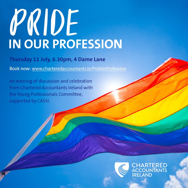 CharteredAccIrl's tweet photo. We're delighted to invite our members & students to an evening of conversation & celebration in conjunction with @Chartered_Young, supported by @CASSIreland. The event is open to everyone - members of the #LGBT & ally community. #Pride2019 https://t.co/MVbEge93C4 https://t.co/L4LEfvKnqR