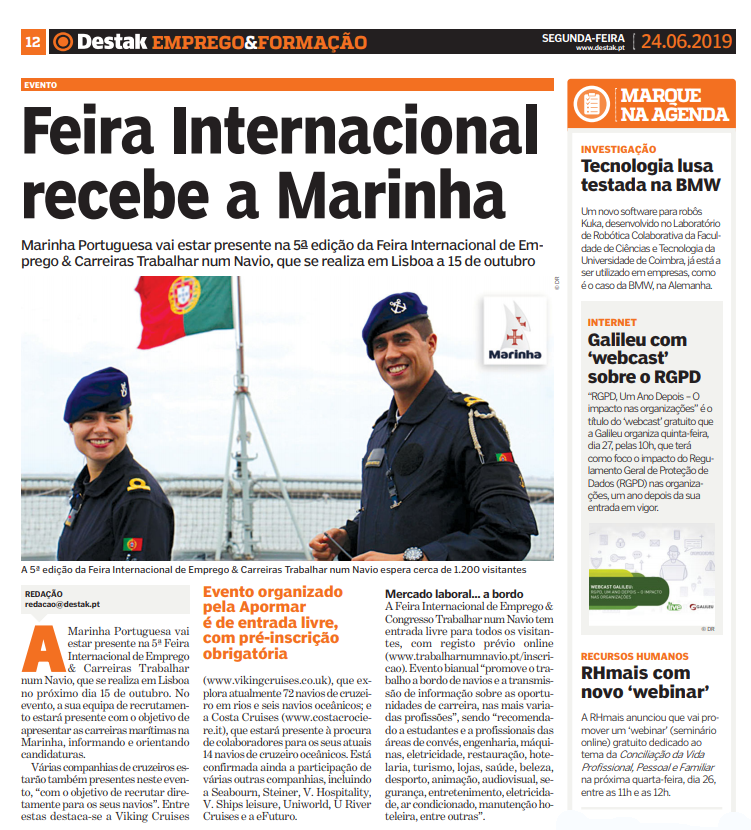 TransporteMarit's tweet photo. Jornal Destak apoia Marinha e Feira de Emprego Trabalhar num Navio https://t.co/eftVQMRvyg https://t.co/bU5NByLHwE