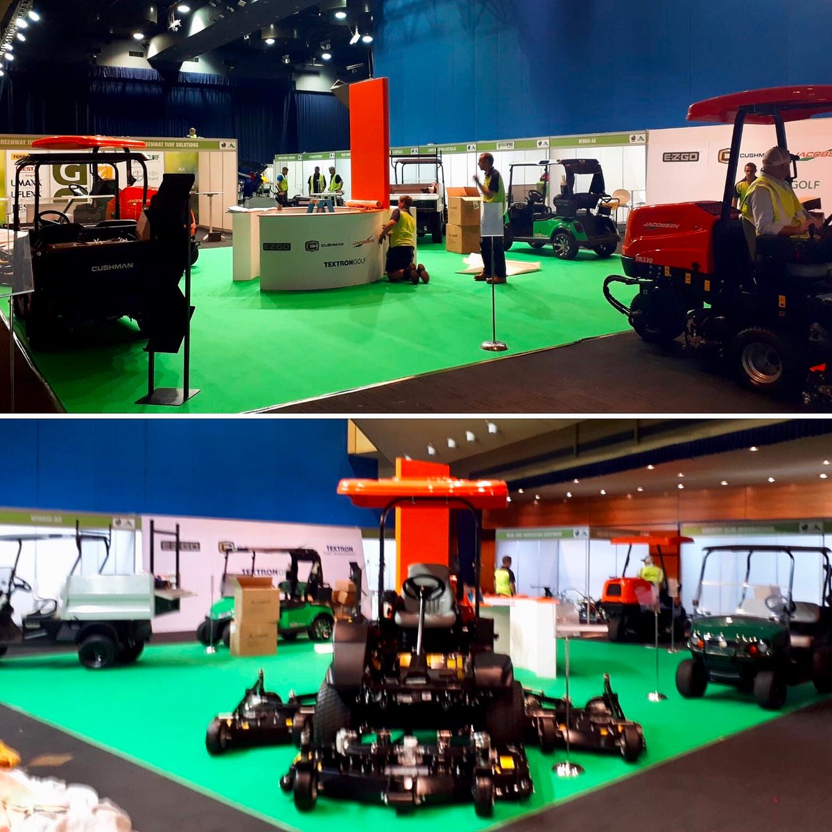 JacobsenTurf's tweet photo. Set up almost complete for our stand for the @AGCSA2 Australian Turf Conference in Brisbane. Come and see us at stand 55. https://t.co/AVnsFoH0C5