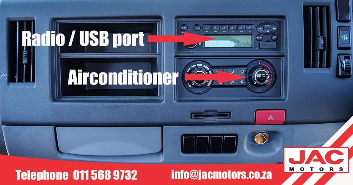 Who would believe that the JAC Motors 3 Ton truck comes with an air conditioner and a radio with USB port as standard features in the vehicle all for only R299 000.00. Call us today for all your small and medium logistic solutions on 011 568 9732.