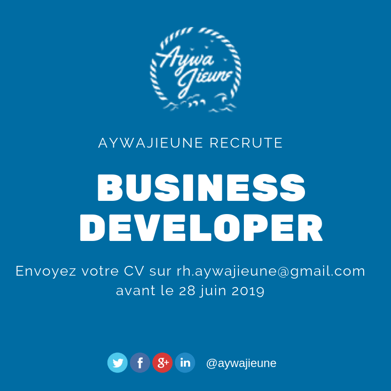 aywajieune's tweet image. Nous recherchons un #developer web/mobile et un #Business_Developer. Envoyez votre candidatures sur rh.aywajieune@gmail.com avant le 28 juin 2019 avec comme objet le titre du poste.

Merci de partager ou de nous recommander des profils.