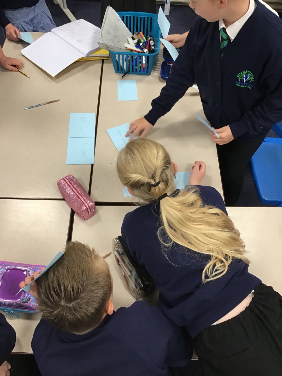 bluejohn_av's tweet photo. We have looked at converting units of time this morning. Once we understood converting between years and months and days and weeks, we made our own match up game to test our learning! @SchVillage https://t.co/gfmTHy5FTp