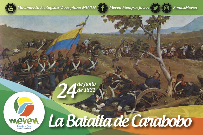 #Efeméride #24JUN de 1821 se libró en Carabobo la batalla que selló la independencia de Venezuela. Las tropas al mando del general Simón Bolívar se impusieron sobre las del mariscal de campo Miguel La Torre y Pando, quien se refugió con su ejército en Valencia y Puerto Cabello.