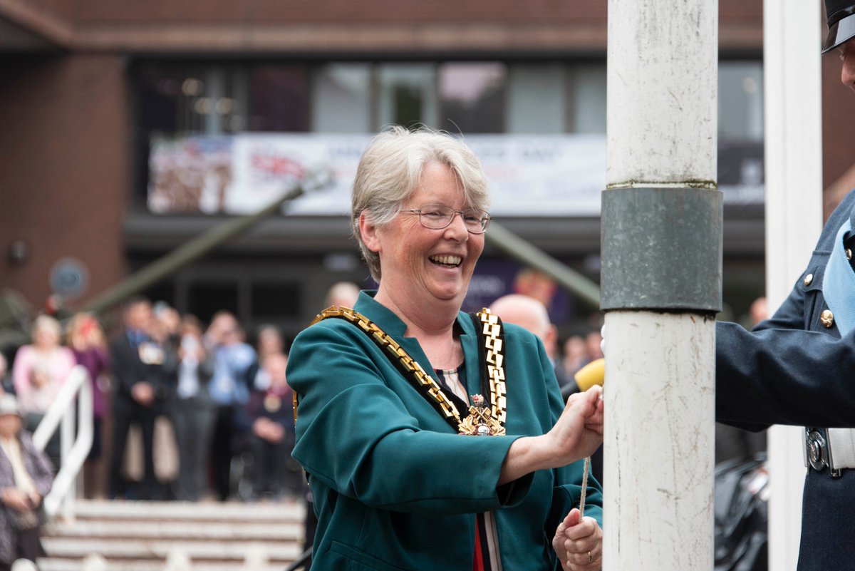 WolvesCouncil's tweet photo. #ArmedForcesweek getting underway with @WolvesMayor rising the flag. Join in the @ArmedForcesDay celebrations at West Park this Saturday @wolvesparkies #ArmedForcesDay #Wolverhampton. More pictures here: https://t.co/65wqh9cUBk https://t.co/ggAImxj3sp