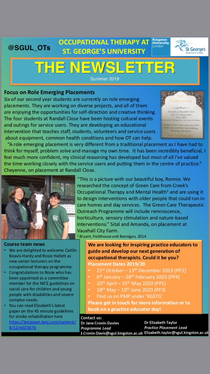 SGUL_OT's tweet photo. Happy Midsummer’s Day! 🌞🌹🌸Here’s our summer newsletter with a focus on role emerging placements #OTPlacement @KUStGeorges https://t.co/IC7oOalB7e