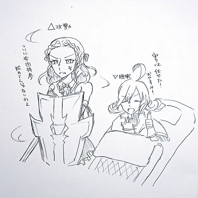 昔描いたやつなんですけどアロブニを推していきたいんですよ…たぶんイベントか何かのボス討伐してた時の絵 