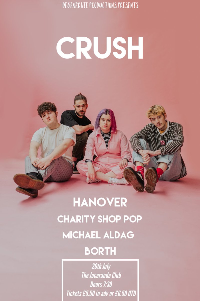 Liverpool! We play The Jacaranda Club on Friday July 26th with @crushbanduk alongside our boy <a href="/charityshoppop/">CHARITY SHOP POP</a> Michael Aldag and Borth 🤟 Come party with us! 🕺

Tickets: seetickets.com/event/crush-sp…