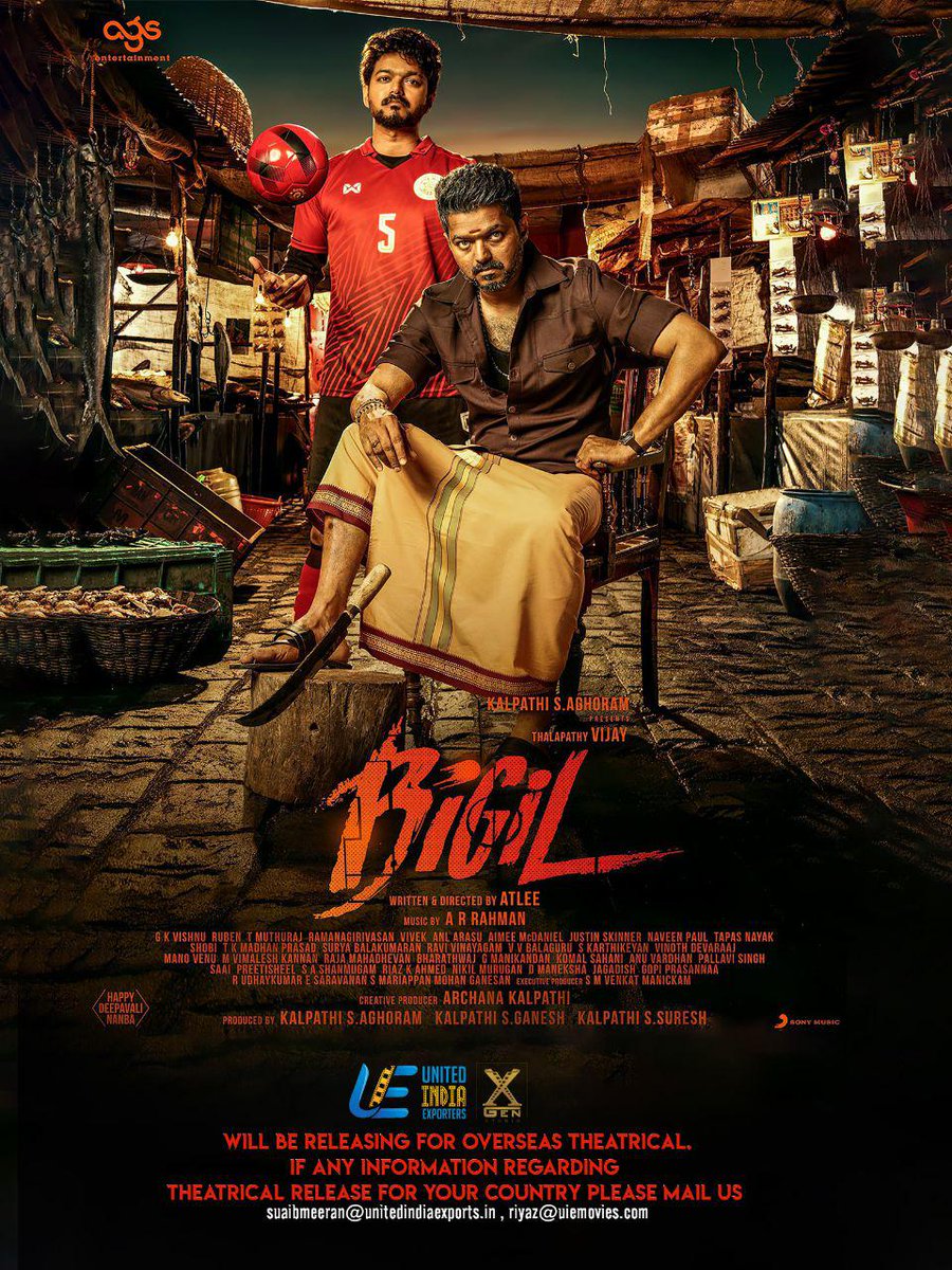 UIE movies along with XGen studio will be releasing #bigil for entire overseas for theatrical.

#Bigil #BIGIL #Thalapathy63 #vijay #atlee #ags
#Thalapathy63FLToday #Ags_production  #Thalapathy #HBDEminentVijay  #Bigil2ndLook #HappyBirthdayThalapathy
#actorvijay  #BigilFirstLook