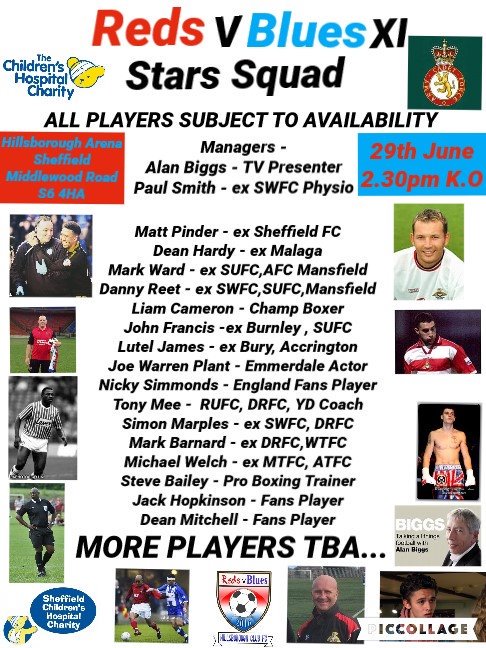 sheffREDSvBLUES's tweet photo. So this sat its REDSvBLUES charity football event - 11.30 Fans RvBs , 1.30 5aside  DT Tournament, 2.30 REDSvBLUES XI STARS vs @hillsboroclubfc - Free Entry -donations welcome Raffles,Spot ball card, Bar, snack bar, #RT @AlexMiller91 @AlanBiggs1 @AGSphysio @FMConline87 @adam3oxley https://t.co/R0kJNDOe4T