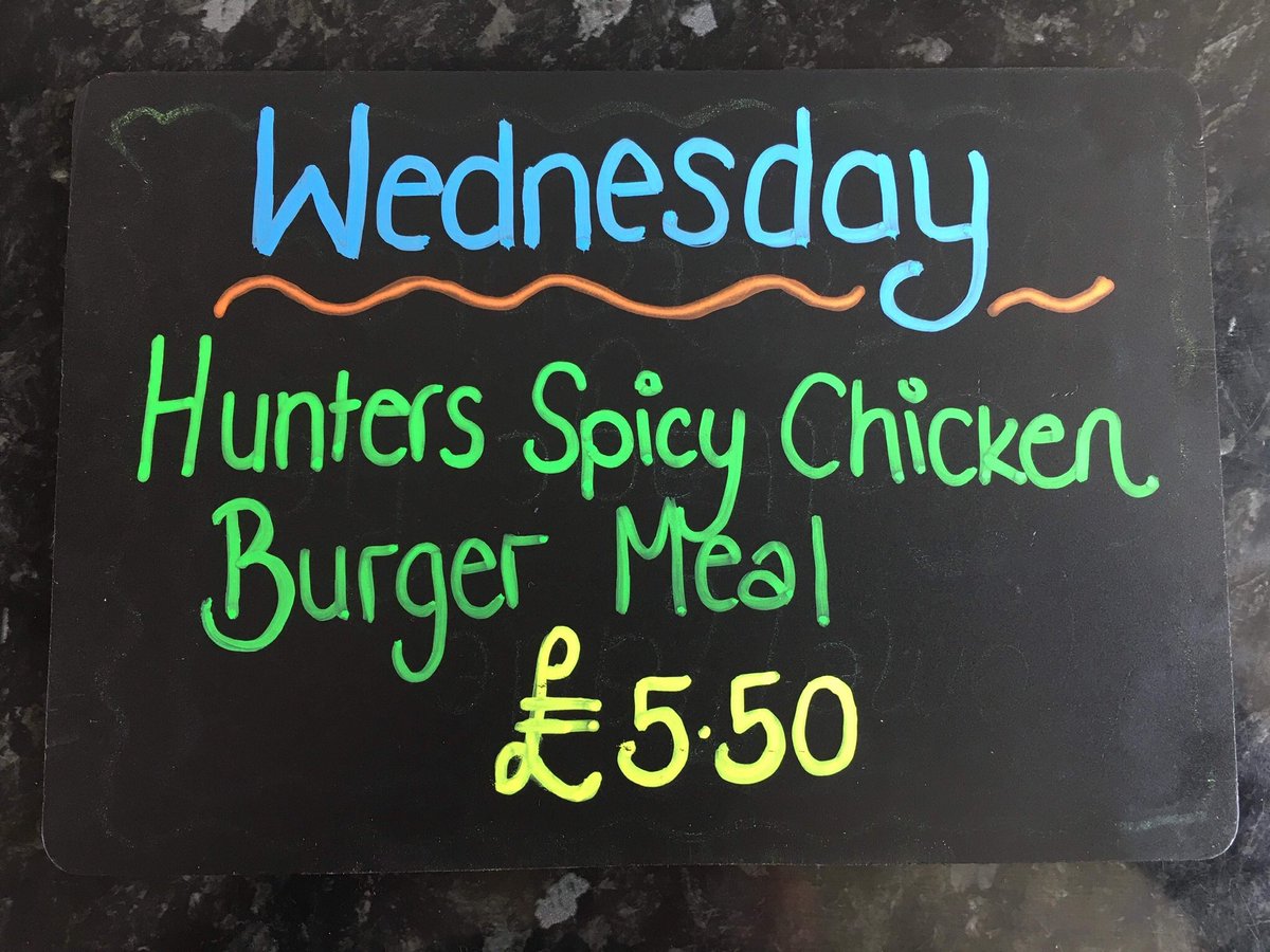 SnapBoxCafe's tweet image. Daily Specials🍽🍽:
Monday: Quiche, Chips &amp;amp; Salad £4.50
Tuesday: Ham, 2 Fried Eggs, Chips &amp;amp; 2 Bread &amp;amp; Butter £4.50
Wednesday: Spicy Hunters Chicken Burger Meal £5.50🍞🍗🍞
Thursday: Pie Day. Either Meat &amp;amp; Potato pie or Mince &amp;amp; Onion depending on the week.  £4.50🥧🥧