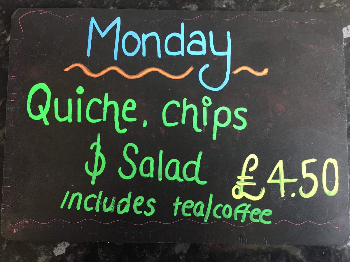 SnapBoxCafe's tweet image. Daily Specials🍽🍽:
Monday: Quiche, Chips &amp;amp; Salad £4.50
Tuesday: Ham, 2 Fried Eggs, Chips &amp;amp; 2 Bread &amp;amp; Butter £4.50
Wednesday: Spicy Hunters Chicken Burger Meal £5.50🍞🍗🍞
Thursday: Pie Day. Either Meat &amp;amp; Potato pie or Mince &amp;amp; Onion depending on the week.  £4.50🥧🥧
