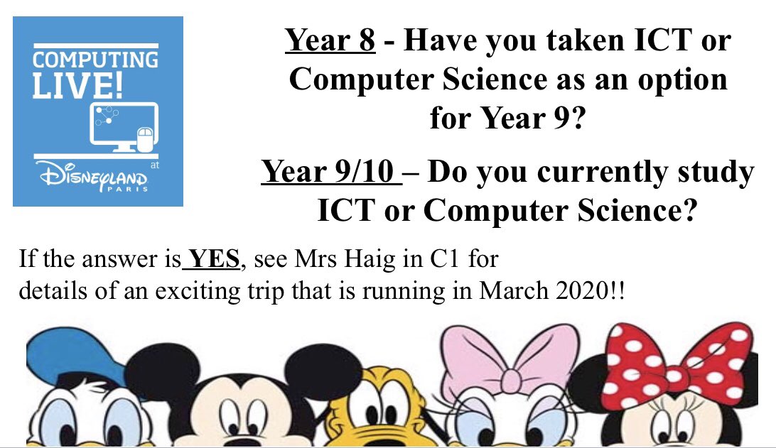 AsfaComputing's tweet photo. Exciting opportunity for KS4 Computer Science and ICT pupils! @ACADEMYSFA #computingLive #disneylandparis https://t.co/qCBIVoOya6