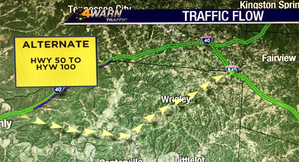 LindsNance's tweet image. HICKMAN COUNTY: I-40 EB is closed a few miles past the Bucksnort exit. Take Hwy 50 to Hwy 100 @WSMV #4WARN #traffic