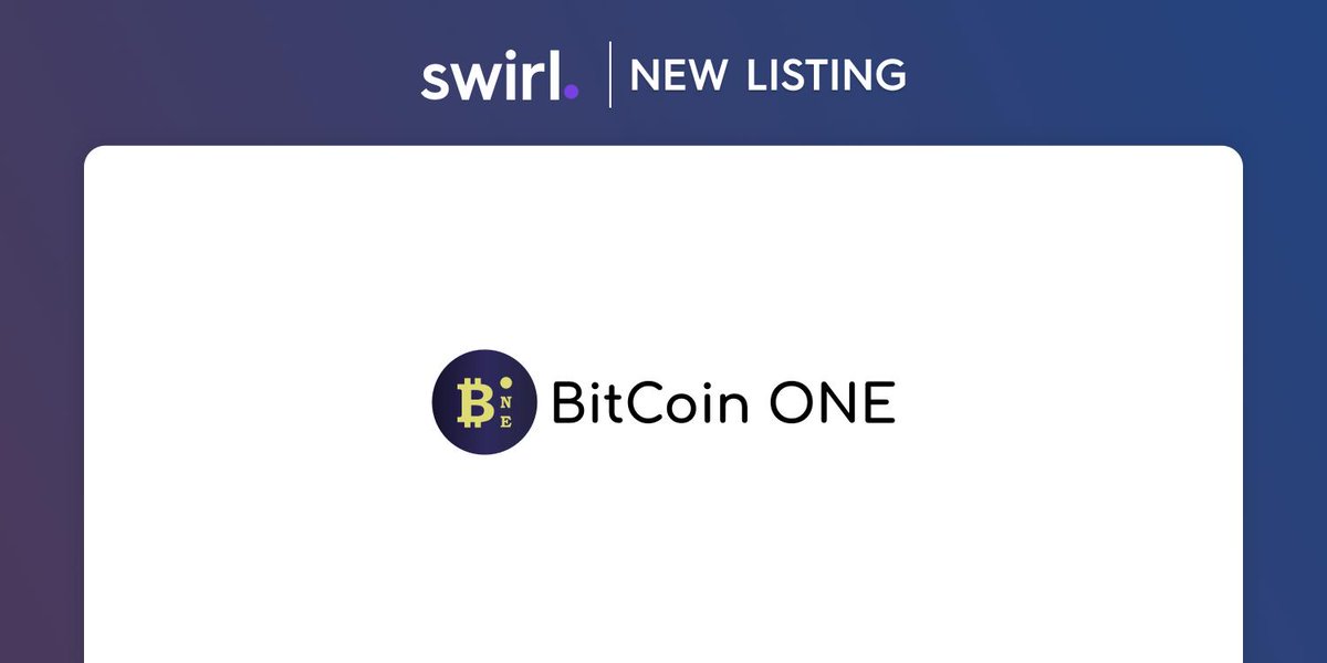 We're happy to announce <a href="/THEBITCOINONE/">Bitcoin ONE old profile</a> will be added to the #SwirlPay line-up in our next release. Customers and Merchants will be able to buy and sell products with $BTCONE at 0% fees!

Follow <a href="/SwirlPay/">Swirl</a> to always stay up-to-date!
Check out #BitcoinONE at: bitcoinone.io