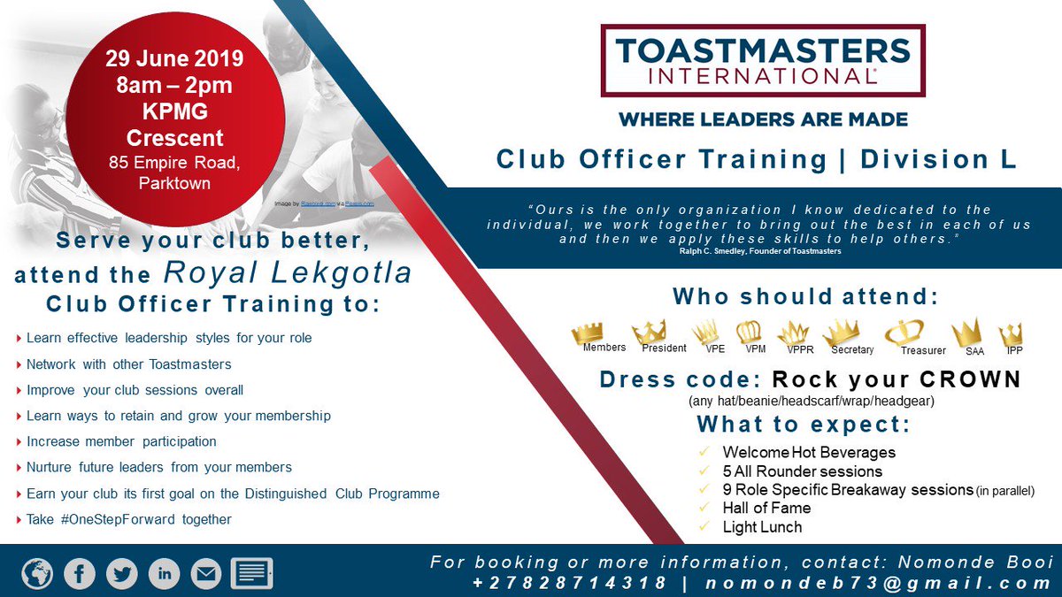 GATI_Club's tweet image. .Looking forward to taking #1StepForward with fellow #toastmasters members as we learn to be better club #Leaders at the upcoming Club Officer Training 29 June 2019 RSVP 👉 tinyurl.com/y6bqvcu5