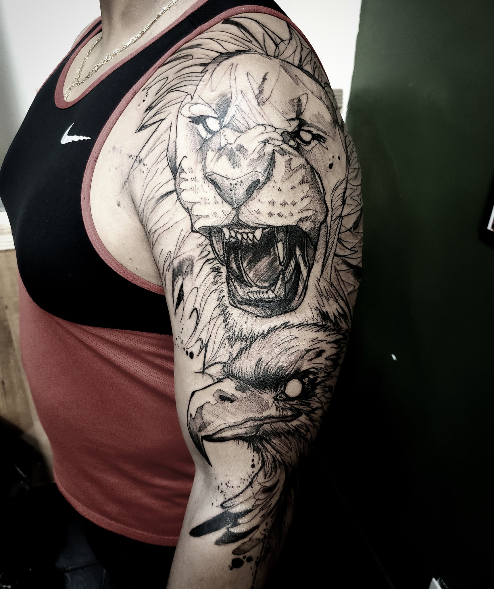 Tattoo uploaded by Claire  By Balazs Bercsenyi balazsbercsenyi geometric  lion eagle  Tattoodo