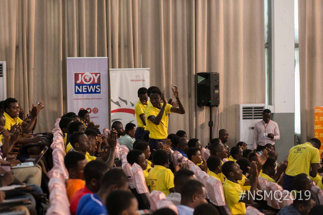 NSMQGhana's tweet photo. End of contest:

Pope John SHS: 36pts
Notre Dame Girls' SHS: 23pts
K.S.T.S: 18pts

Congratulations Pope John SHS! You fought well...see you at the Quarterfinals! #NSMQ2019 #NSMQ2019OneEighth https://t.co/dX7Zqyc5dn