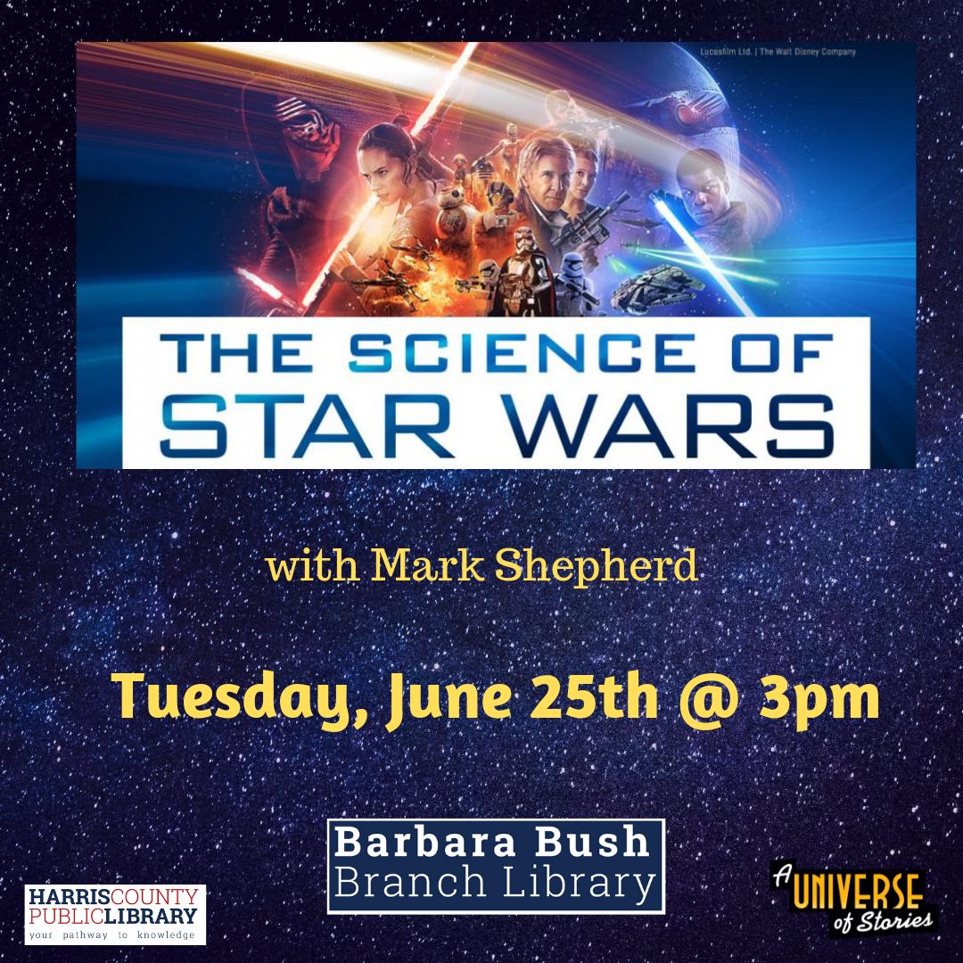 barbarabushlib's tweet photo. Discover the science behind the Star Wars movies! Tues. June 25th @ 3pm in the Community Center. #srp2019 #hcplkids #starwars #starwarsscience https://t.co/oRfznpWrHm