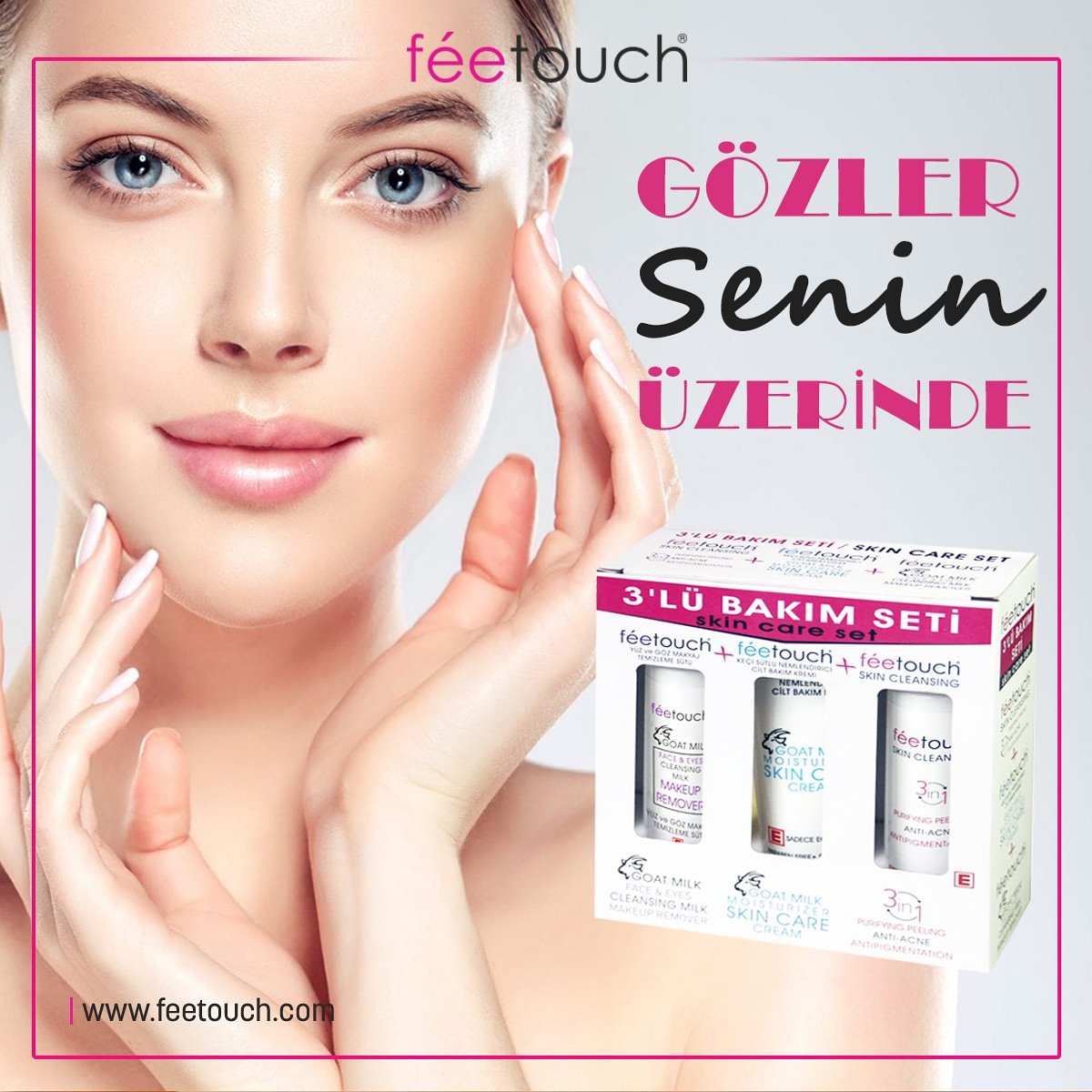 Feetouch üçlü bakım setiyle bu yaz tüm gözler senin üzerinde.

Üçlüğ bakım setinde yer alan ürünler;
*Göze Yüz Makyaj Temizleme Sütü
*Keçi Sütlü Nemlendirici Cilt Bakım Kremi
*3'ü 1 Arada Peeling 

feetouch.com