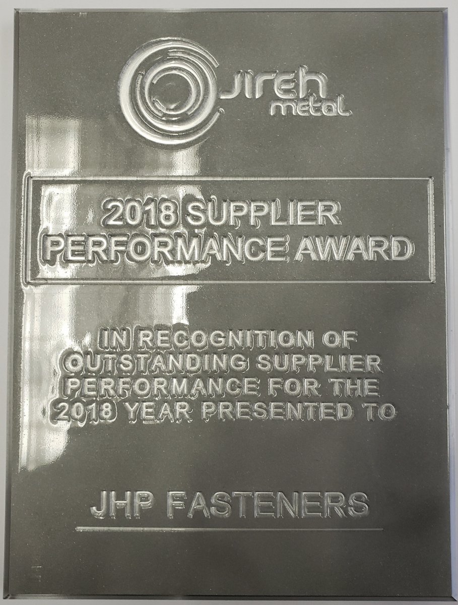 Thank you Pam Sijacic &amp; Doug Wall for presenting us with our 2018 Supplier Performance Award! We are honored to have <a href="/JirehMetal/">Jireh Metal Products</a> as a loyal customer. Our relationship embodies what it really means to work together as a customer/supplier team! #teamworkmakesthedreamwork