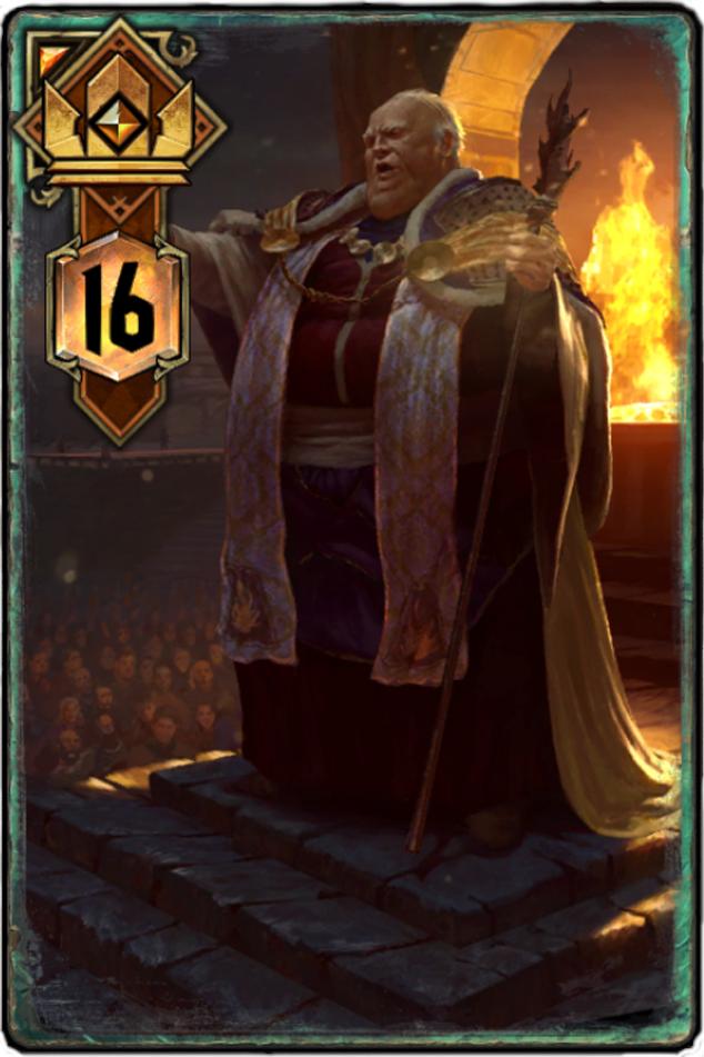 Let me introduce you to the leader of the Firesworn: Cyrus Hemmelfart! Not only he has the coolest name, he will also bring some friends with him.

Order: Spawn and Summon Firesworn Zealot to an allied row. Charge: 3
Once all Charges have been exhausted, gain 2 coins. 
<a href="/PlayGwent/">GWENT: The Witcher Card Game</a>